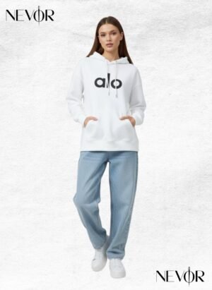 White 'alo' Logo Hoodie (ONE SIZE)